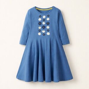 Mini Boden Blue Dress with Floral Embellishments *stained*